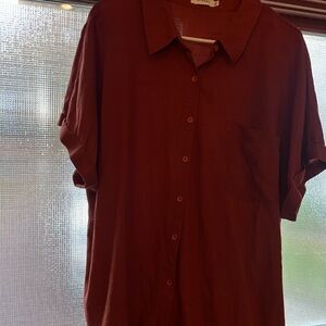 Zara Women's Button Down Shirt in Deep Red